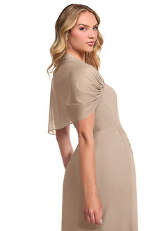 Azazie Zia Bridesmaid Dresses Taupe Sheath Side Slit Chiffon Convertible Dress image6