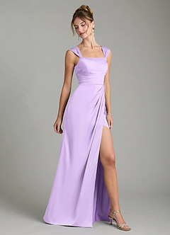 Azazie Filippa Bridesmaid Dresses Lilac A-Line Pleated Stretch Satin Dress image5