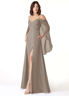 Azazie Cienna Jurken voor bruidsmeisjes Jurk van Chiffon met A-Lijn Off the Shoulder Taupe image4