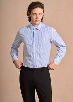 front Aiden White Pale Blue 100% Cotton Non-Iron Striped Dress Shirt