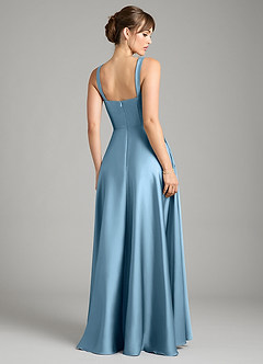Azazie Shaude Bridesmaid Dresses Steel Blue A-Line Pleated Stretch Satin Dress image8