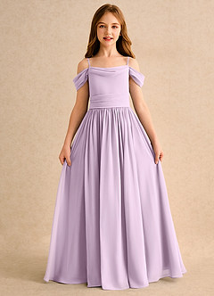 Azazie Shia Girls Formal Blumenmädchenkleider A-Linie Schulterfrei Chiffon Kleid Frostiges Flieder image5
