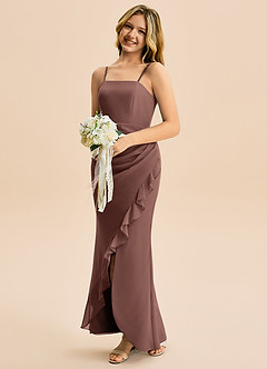 Azazie Buzzy Junior Espresso Sheath Pleated Chiffon Dress image3