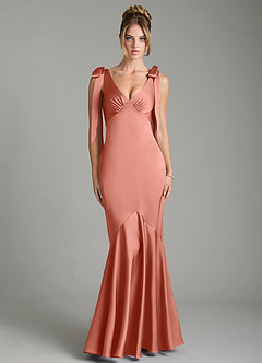 Azazie Alena Bridesmaid Dresses Salmon Pink Mermaid Pleated Stretch Satin Dress image1
