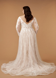 Azazie Leila Wedding Dresses Diamond White Nude A-Line V-Neck Sequins Tulle Dress image9