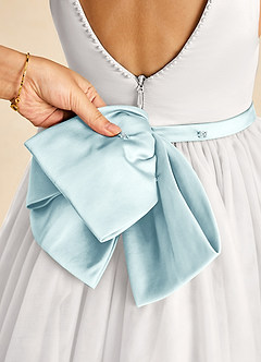 Azazie Seline Abiti da Ragazza di Fiori Abito A-Line in Tulle Fiocco Avorio Vetro Di Mare image3