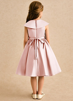 Azazie Acorn Flower Girl Dresses Blushing Pink A-Line Pleated Matte Satin Dress image2