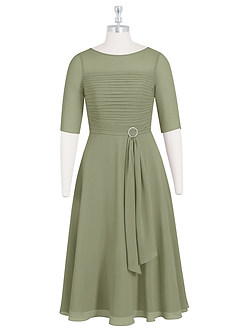 Azazie Naomi Mother of the Bride Dresses Pistachio A-Line Boatneck Pleated Chiffon Dress image7