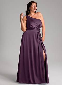 Azazie Brooke Brautjungfernkleider A-Linie One-Shoulder Stretch-Satin Kleid Pflaume image11