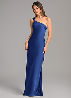 Azazie Monroe Bridesmaid Dresses Royal Blue Mermaid One Shoulder Stretch Satin Dress image3