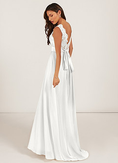 Azazie Gertrude Bridesmaid Dresses White A-Line Lace Chiffon Dress image4