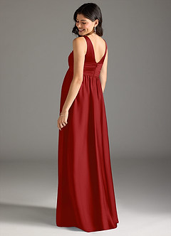 Azazie Yetta Maternity Bridesmaid Dresses A-Line Pleated Stretch Satin Floor-Length Dress image3
