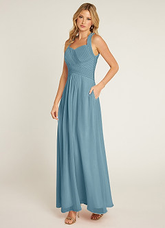 Azazie Claudia Bridesmaid Dresses Moody Blue A-Line Sweetheart Neckline Chiffon Dress image2