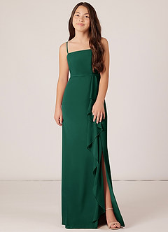 Azazie Kaylee Junior Emerald A-Line with Belt Chiffon Dress image1