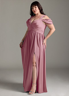 Azazie Lianne Bridesmaid Dresses Vintage Mauve A-Line Off the Shoulder Stretch Satin Dress image13