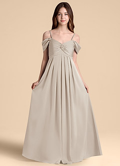 Azazie Kaitlynn Junior Frost A-Line Off the Shoulder Stretch Satin Dress image6