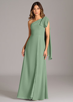Azazie Tella Bridesmaid Dresses Matcha A-Line One Shoulder Chiffon Dress image2