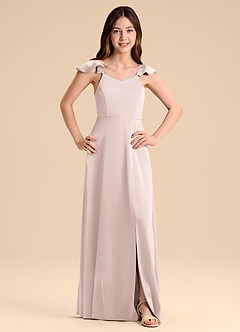 Azazie Everett Junior Vestido de Rosa Rubor de Satén Elástico de Corte en A con Lazo image1