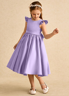 Azazie Dumpling vestidos de niña de las flores Vestido de Lila de Satin Mate de Corte en A con Lazo image4