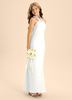 Azazie Doretta Junior White A-Line Pleated Stretch Satin Dress image7