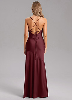 Azazie Grata Bridesmaid Dresses Cabernet Sheath Side Slit Stretch Satin Dress image2