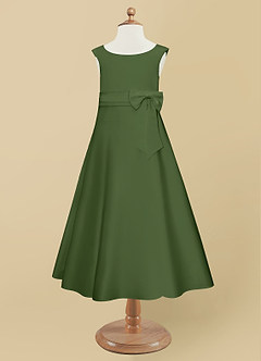Azazie Lindy Flower Girl Dresses Olive A-Line Pleated Matte Satin Dress image10