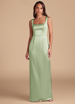 Azazie Flori Bridesmaid Dresses Dusty Sage Sheath Side Slit Metallic Satin Dress image2