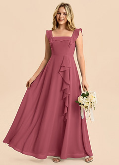 Azazie Nori Junior A-Linie Gestreift Chiffon Kleid Merlot image6
