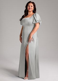 Azazie Fyona Bridesmaid Dresses Silver A-Line Pleated Stretch Satin Dress image3