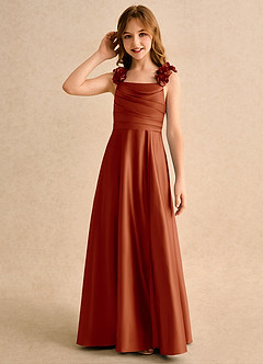 Azazie Rosita Girls Formal Jurken voor bloemenmeisjes A-Lijn Jurk van Mat Satijn Geplooid Paprika image6