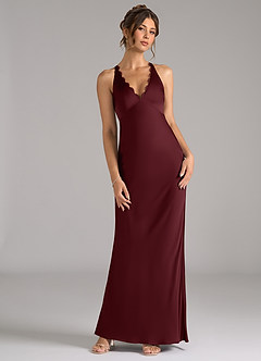 Azazie Tianna Bridesmaid Dresses Cabernet A-Line Stretch Satin Dress image4