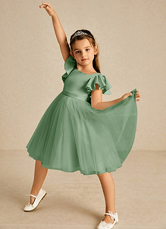 Azazie Kaeya Robe Demoiselle D'honneur Fillette Robe Trapèze en Tulle Arc Matcha image2