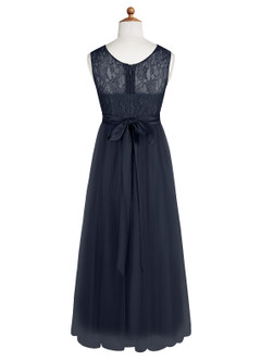 Azazie Georgette Junior A-Linie Spitze Tüll Kleid Dunkelmarine image9