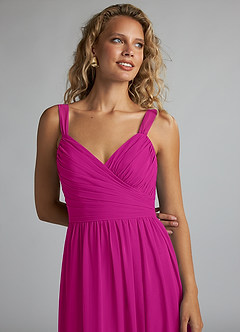 Azazie Aziza Vestidos de damas de honor Vestido de Fucsia de Gasa de Corte en A con Cuello en V Plisado image5