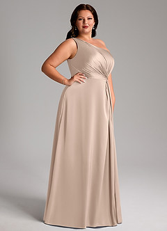 Azazie Brooke Bridesmaid Dresses English Rose A-Line One Shoulder Stretch Satin Dress image11