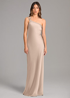 Azazie Monroe At-home Try On Dresses English Rose Mermaid One Shoulder Stretch Satin Dress image5