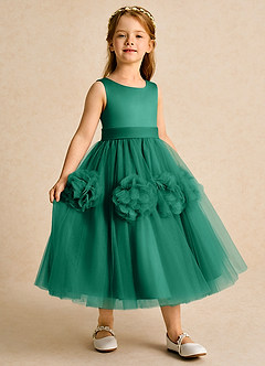 Azazie Vola Flower Girl Dresses Emerald Ball-Gown Sleeveless Tulle Dress image3