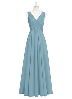 Azazie Flora Bridesmaid Dresses Moody Blue A-Line Pleated Chiffon Dress image7