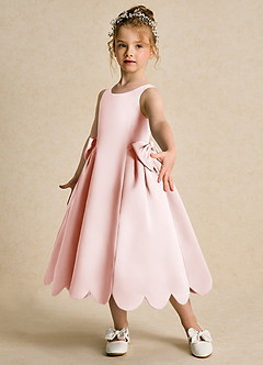 Azazie Macaroon Flower Girl Dresses Blushing Pink Ball-Gown Bow Matte Satin Dress image5