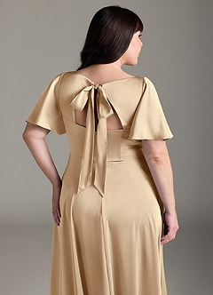 Azazie Kimber Brudtärnklänningar Klänning av A-Line i Stretch Satin Ruched Champagne image12
