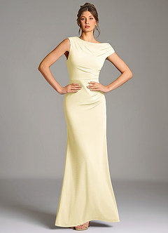 Azazie Nazanin Robes de demoiselle d'honneur Robe Sirène en Jersey extensible de qualité supérieure Épaule décolletée Sorbet Citron image1