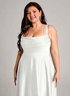 Azazie Shaude Abiti da Damigella Abito A-Line in Raso Elasticizzato Plissettato Bianco image2