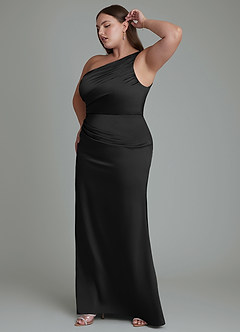 Azazie Akilah Bridesmaid Dresses Black Mermaid One Shoulder Stretch Satin Dress image12