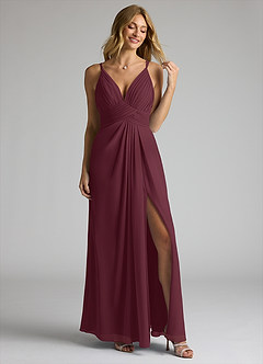 Azazie Maren Allure Bridesmaid Dresses Cabernet A-Line V-Neck Lace Chiffon Dress image3