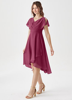 Azazie Graciela Junior Mulberry A-Line Pleated Chiffon Dress image4