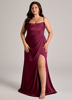 Azazie Johana Bridesmaid Dresses Burgundy Mermaid Off the Shoulder Stretch Satin Convertible Dress image13