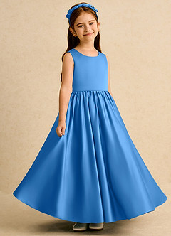 Azazie Nellia Flower Girl Dresses Blue Jay A-Line Bow Matte Satin Dress image4