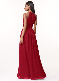Azazie Bonnie Brautjungfernkleider A-Linie Schlüsselloch Gerüscht Chiffon Kleid Scharlachrot image2