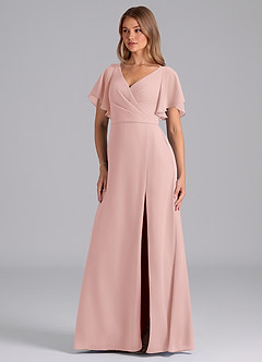 Azazie Ambrosia Bridesmaid Dresses Powder Pink A-Line Pleated Chiffon Dress image1