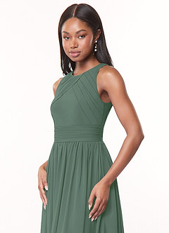 Azazie Harper Bridesmaid Dresses Eucalyptus A-Line Pleated Chiffon Dress image5